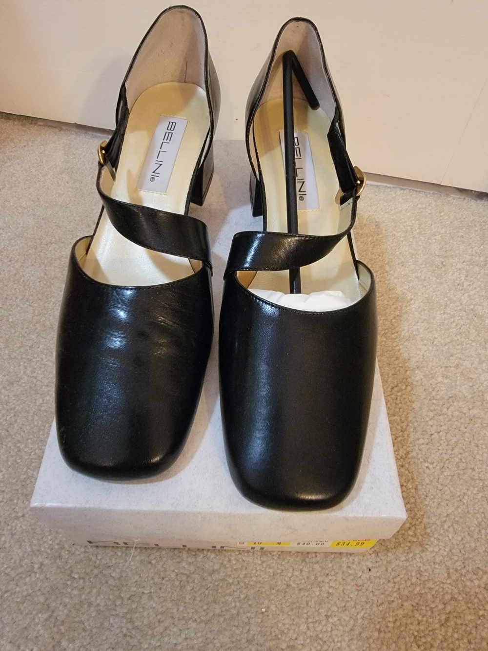Bellini Black Leather Strappy Block Heel Pumps Size 10 NWT